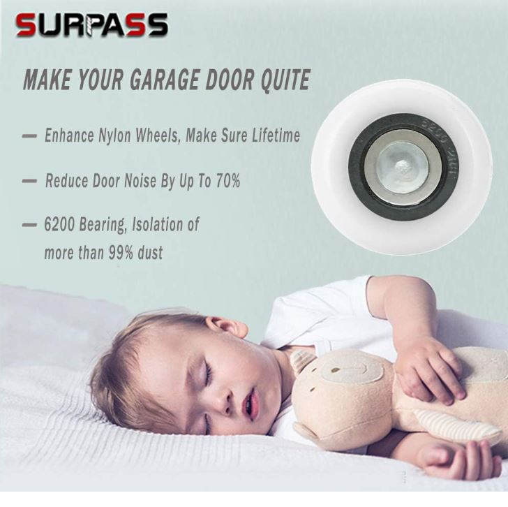 2 inch Nylon White SUPER QUIET Wheel Garage Door Rollers with 7 inch Stem INSTALLED (each)