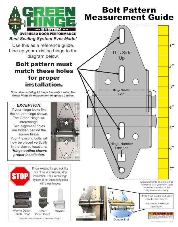 Green Garage Door Hinge for RESIDENTIAL Two Car Garage Door over 12 Feet Wide Up to 5 panels 8 Hinges total INSTALLED