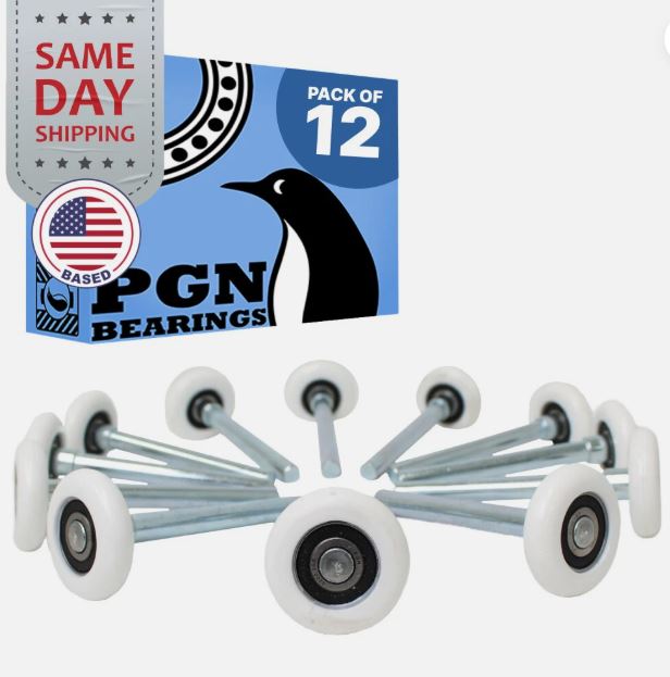 2 inch Nylon White SUPER QUIET Wheel Garage Door Rollers with 4 inch Stem INSTALLED (each)