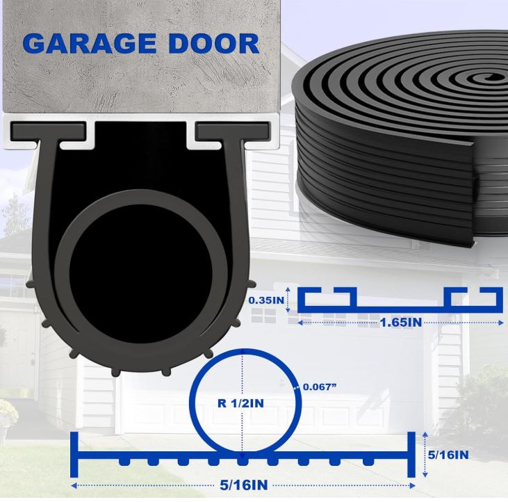 Garage Door Bottom Seal Weather Stripping for two car garage INSTALLED using existing rails