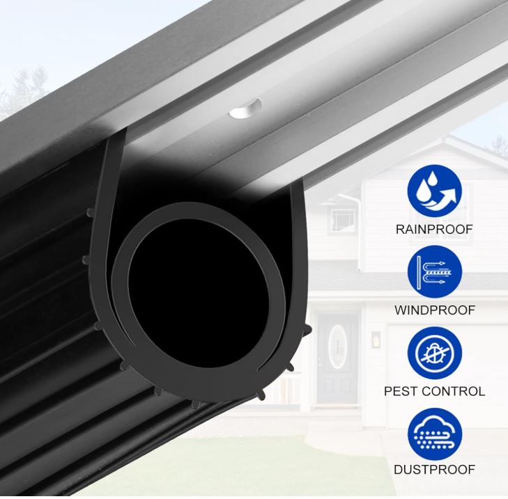 Garage Door Bottom Seal Weather Stripping for two car garage INSTALLED using existing rails