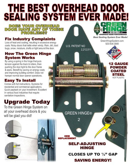 Green Garage Door Hinge for COMMERCIAL Overhead Garage Door over 12 Feet Wide 4 panels 6 Hinges total INSTALLED